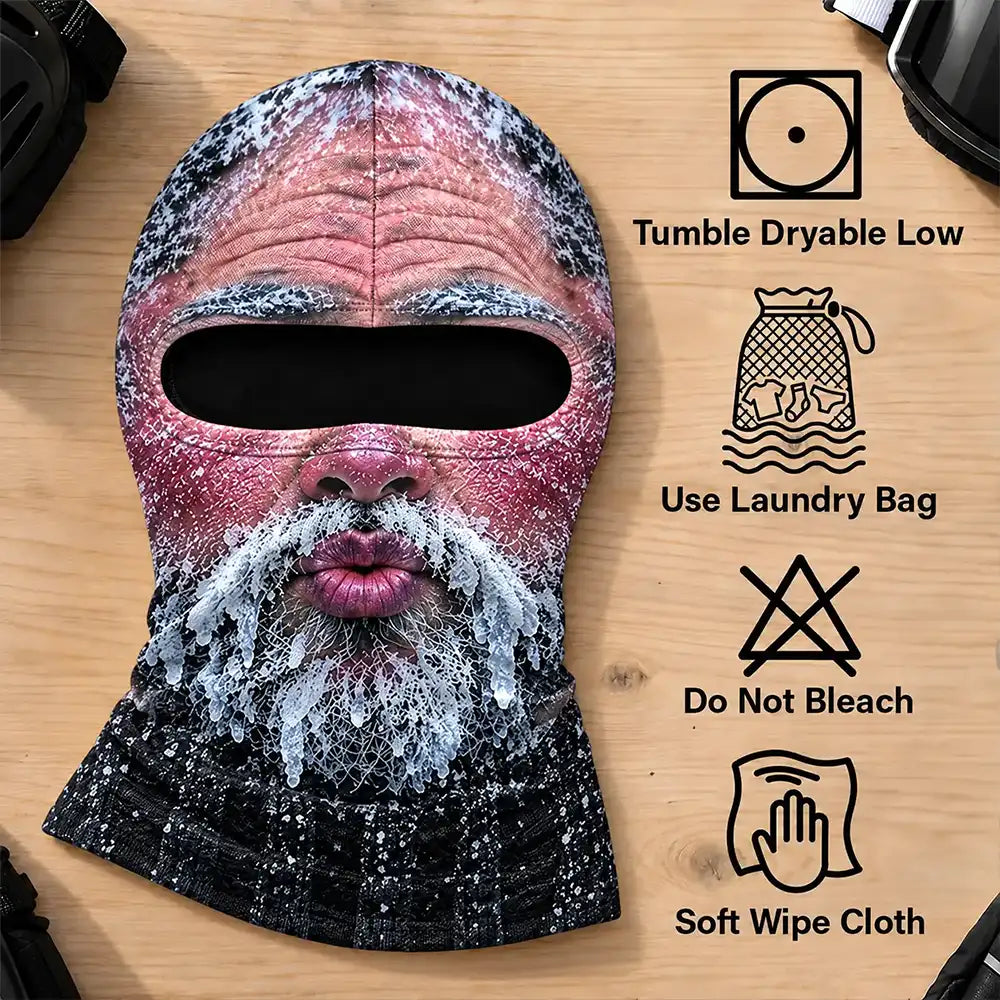 Christmas,Humorous,Icon,Skiing - Winter Gag Gift For Husband Who Skis, Matching Gear For Friends - Personalized 3D Realistic Funny Freezing Face Printed Balaclava Face Mask