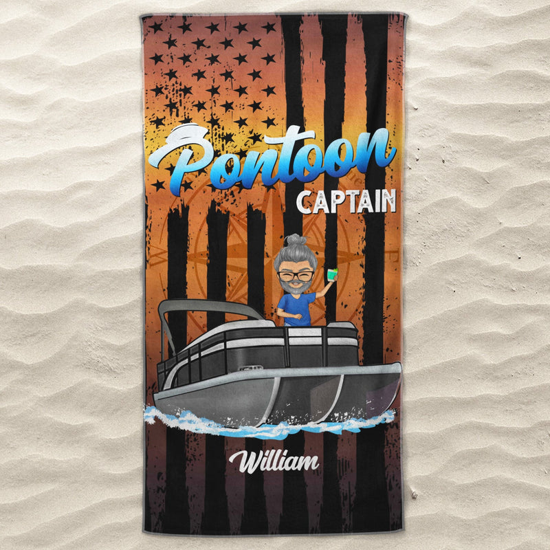 Pontoon Captain Pontoon Queen - Gift For Pontoon Owner - Personalized Custom Beach Towel