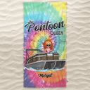 Tie Dye Pontoon Queen - Gift For Pontoon Owner - Personalized Custom Beach Towel