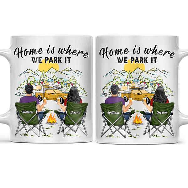 Home Is Where We Park It - Gift For Camping Lovers - Personalized White Edge-to-Edge Mug
