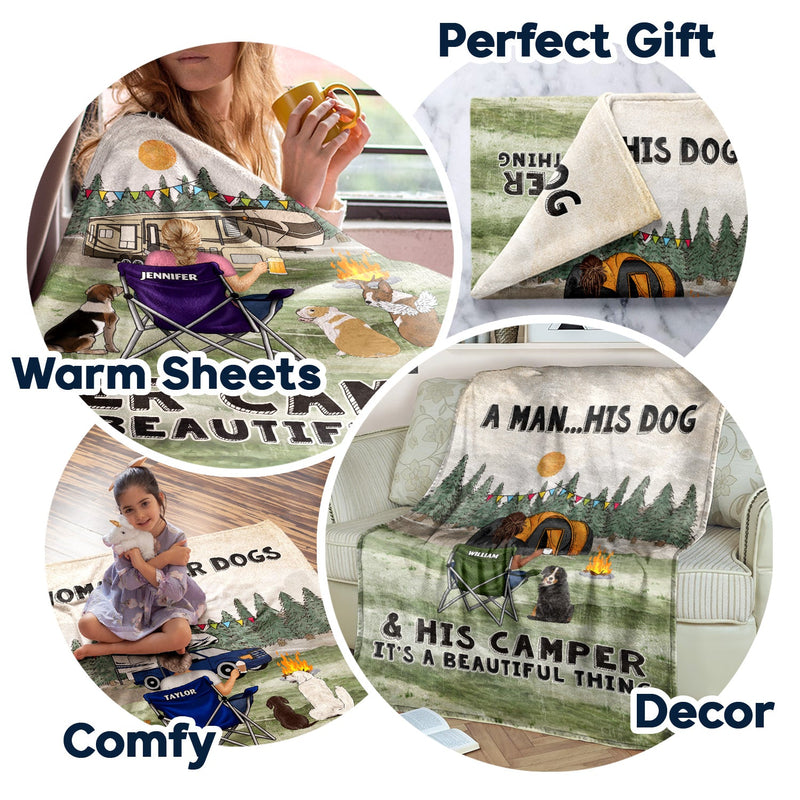 A Girl And Her Dogs Beautiful Thing - Gift For Camping Lovers - Personalized Fleece Blanket