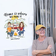 Home Is Where We Park It Cartoon - Gift For Camping Couples - Personalized Camping Decal, Decor Decal