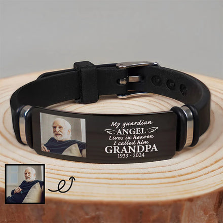 Custom Photo My Guardian Angel Lives In Heaven - Personalized Wristband Bracelet