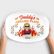 Daddy Grilling Plate Fire Cartoon - Personalized Plate