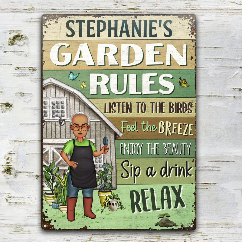 Garden Rules Listen To The Birds Feel - Birthday, Loving Gift For Yourself, Women, Men, Plant Lovers - Personalized Custom Classic Metal Signs