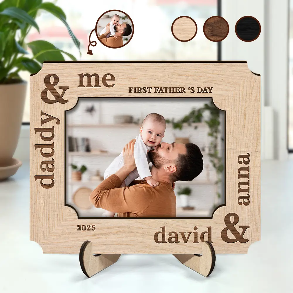 Gift For Father,New Dad,New baby - Custom Photo First Father's Day Ever Dad And Baby - Personalized 2-Layered Wooden Plaque With Stand