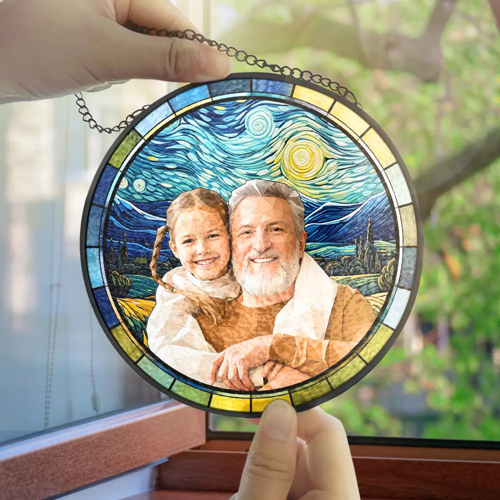 Gift For Husband,Gift For Grandpa,Grandpa - Grandkids,Gift For Father,Dad - Children,Gift For Grandparents,Non-Eng,Photo - Stained Glass,Cozy - Custom Photo Stained Glass Dad Grandpa Papa Family - Personalized Stained Glass Window Hanging Suncatcher