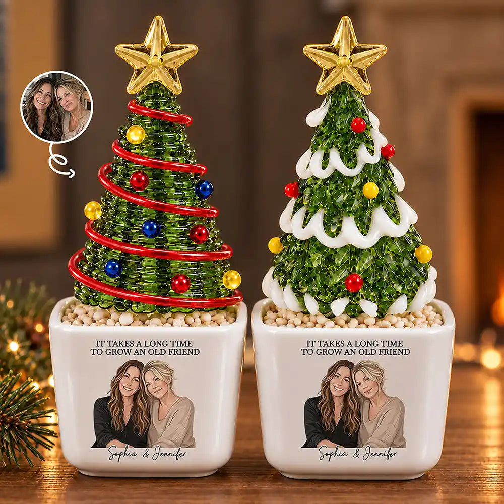 Afro Besties,Art Design,Christmas,Custom Photo,Gift For Bestie,Photo - Semi Realistic Portrait,Sentimental - Friendship Gift For Woman, Best Friend, Bestie, BFF - Personalized Custom Photo Semi Realistic Portrait, It Takes A Long Time Stained Glass Christmas Tree