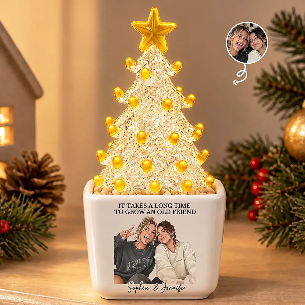 Afro Besties,Art Design,Christmas,Custom Photo,Gift For Bestie,Photo - Semi Realistic Portrait,Sentimental - Friendship Gift For Woman, Best Friend, Bestie, BFF - Personalized Custom Photo Semi Realistic Portrait, It Takes A Long Time Stained Glass Christmas Tree