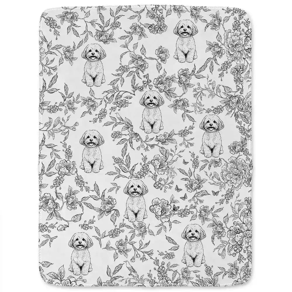 Art Design,Cozy,Custom Photo,Dog Lovers,Pet Lovers,Photo - Pencil Sketch - Remove BG - Gift For Pet Lovers - Personalized Custom Photo Pencil Sketch Chinoiserie Toile Fleece Blanket, Sherpa Blanket