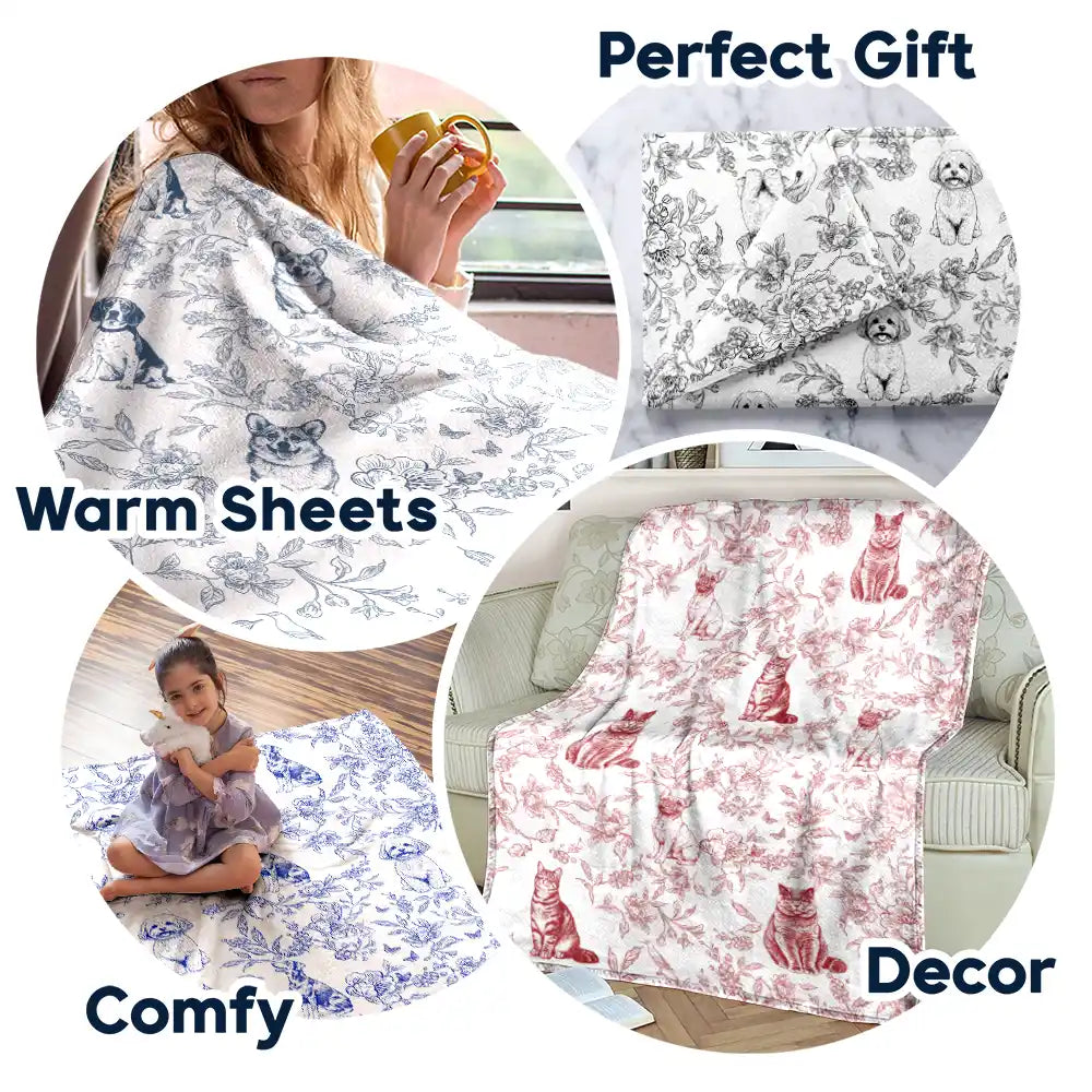 Art Design,Cozy,Custom Photo,Dog Lovers,Pet Lovers,Photo - Pencil Sketch - Remove BG - Gift For Pet Lovers - Personalized Custom Photo Pencil Sketch Chinoiserie Toile Fleece Blanket, Sherpa Blanket