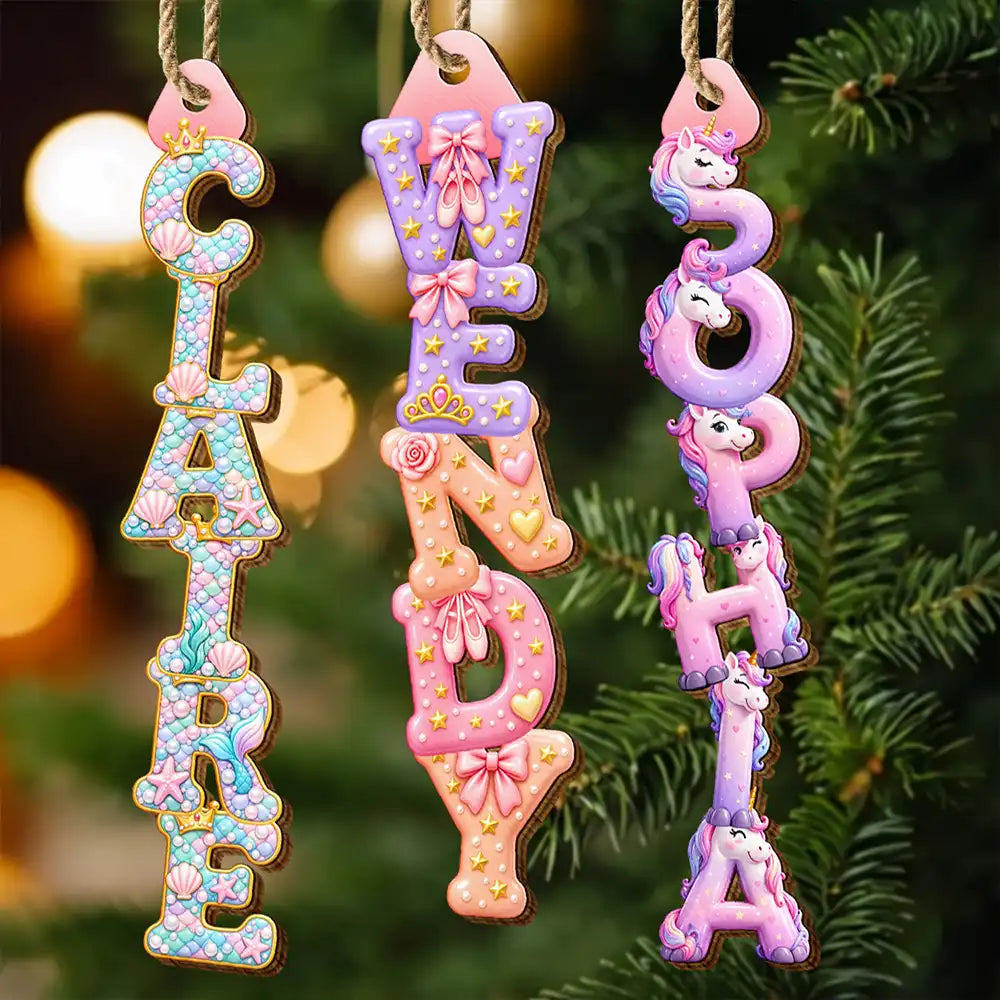 Gifts For Her,Playful,Gift For Children,Christmas,Gift For Daughter,Icon - Kids Name Mermaid Unicorn Ballet Alphabet Gift For Kid Girl - Personalized Custom Shaped Wooden Ornament