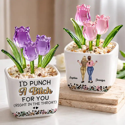 Friendship Gift For Bestie, Best Friend - Personalized Punch For You Right In The Throat Glass Flower Plant Pot