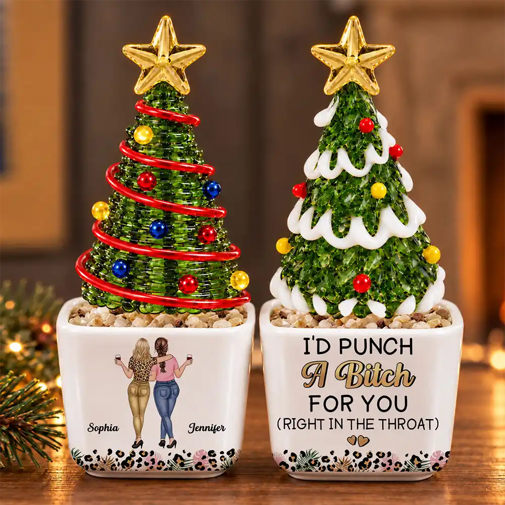 Afro Besties,Christmas,Gift For Bestie,Humorous,Top Market,Vector - Friendship Gift For Bestie, Best Friend - Personalized Punch For You Right In The Throat Glass Flower Plant Pot