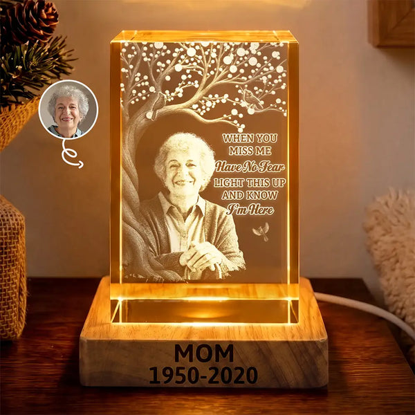 Christmas,Custom Photo,Gift For Women,Gift For Yourself,Gifts For Her,Healing,Upload Full Photo - Loss Of Loved One Memorial Sympathy Light Keepsake - Personalized Custom Photo When You Miss Me Crystal Cube Lamp