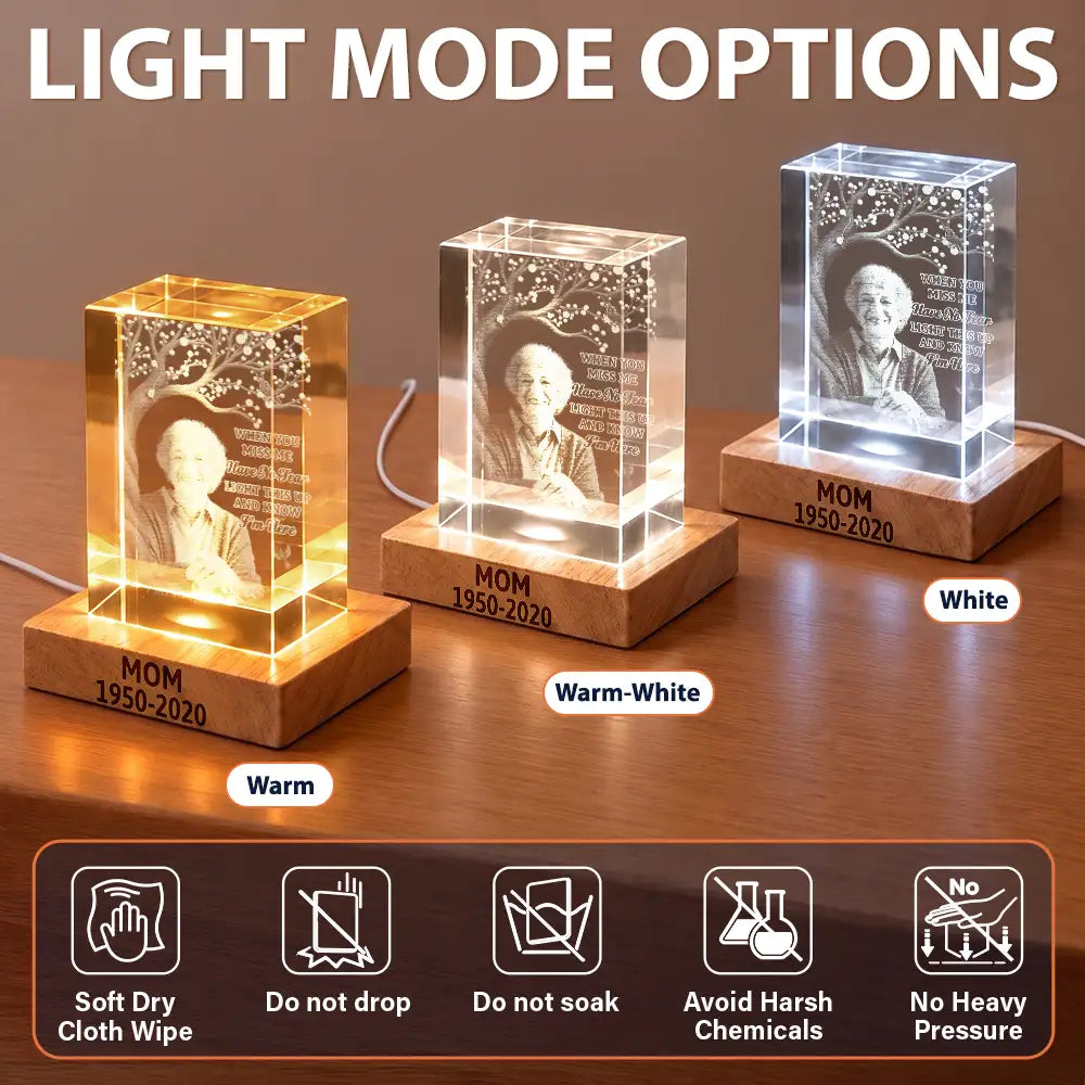 Christmas,Custom Photo,Gift For Women,Gift For Yourself,Gifts For Her,Healing,Upload Full Photo - Loss Of Loved One Memorial Sympathy Light Keepsake - Personalized Custom Photo When You Miss Me Crystal Cube Lamp