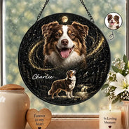 Art Design,Custom Photo,Healing,Indoor Decor,Memorial,Pet Lovers,Pet Memorial,Photo - Moon Pet  - Dog Memorial Gift For Pet Loss - Personalized Custom Photo Moonlight Night Sky Portrait Stained Glass Window Hanging Suncatcher