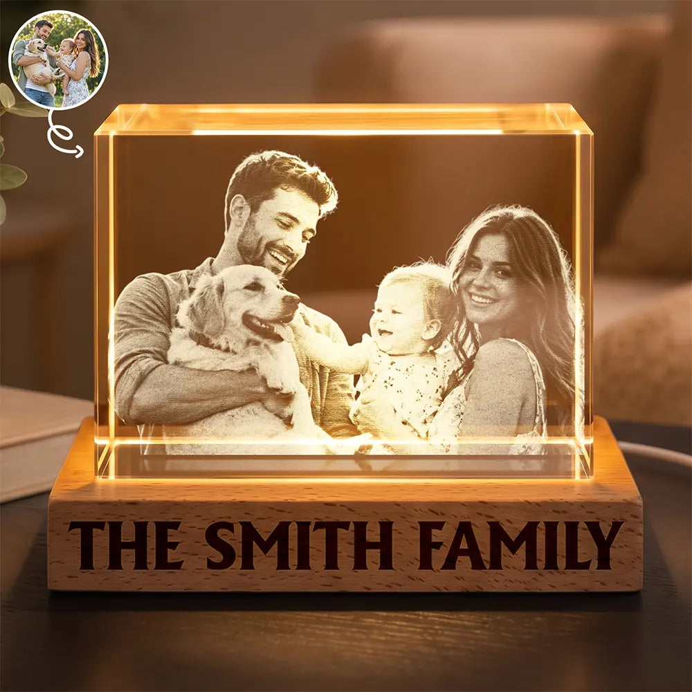 Christmas,Custom Photo,Family,First Christmas,Gift For Couples,Happy,Pet Couple,Pet Lovers,Remove BG Photo - Couple With Pet, Dog Mom, Cat Dad, New Baby - Personalized Custom Photo First Year As A Family Of Four Crystal Cube Lamp