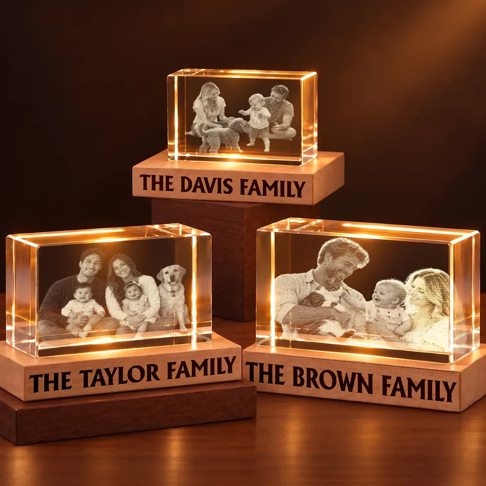Christmas,Custom Photo,Family,First Christmas,Gift For Couples,Happy,Pet Couple,Pet Lovers,Remove BG Photo - Couple With Pet, Dog Mom, Cat Dad, New Baby - Personalized Custom Photo First Year As A Family Of Four Crystal Cube Lamp