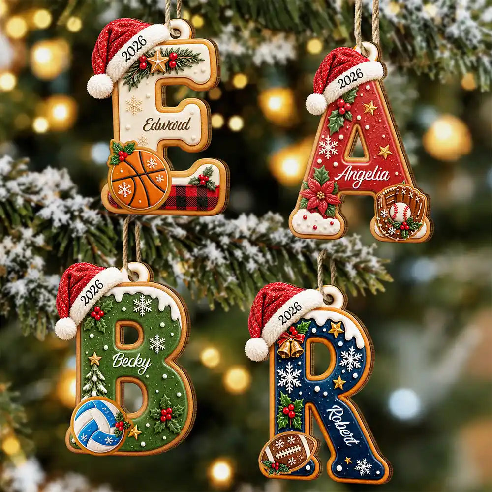 Baseball,Sentimental,Christmas,Family,Icon - Christmas Initial Letter With Sport And Interest Gift For Kids - Personalized Custom Shaped Wooden Ornament