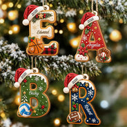 Baseball,Sentimental,Christmas,Family,Icon - Christmas Initial Letter With Sport And Interest Gift For Kids - Personalized Custom Shaped Wooden Ornament