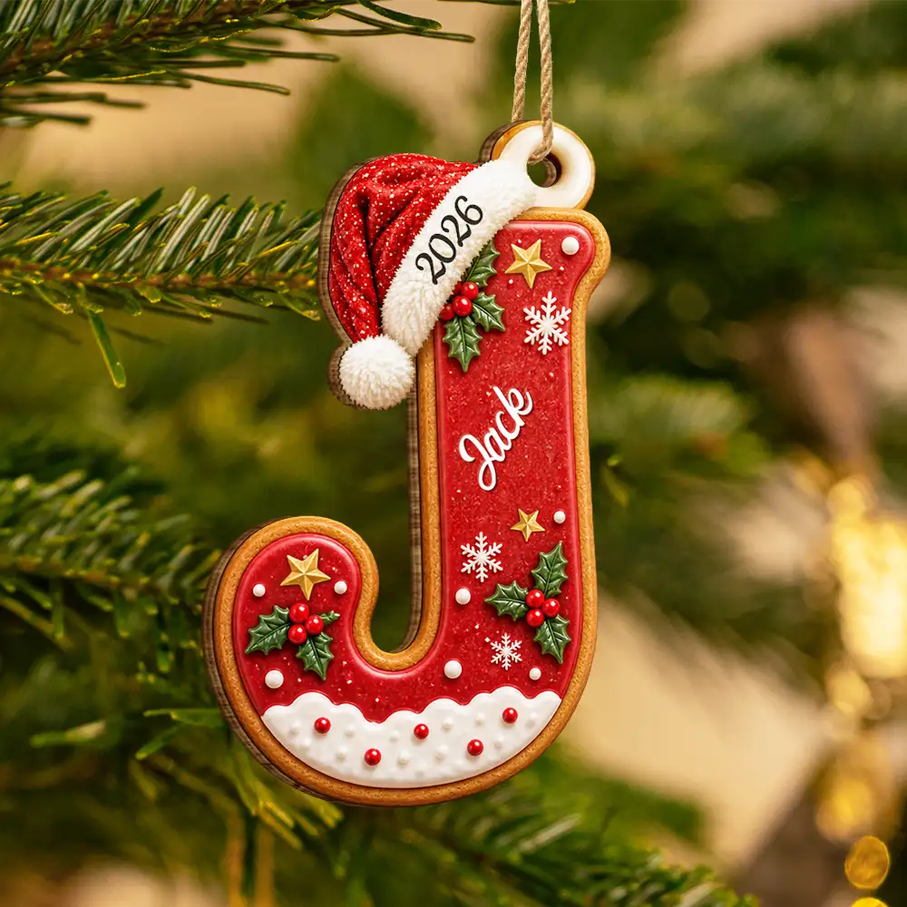Baseball,Sentimental,Christmas,Family,Icon - Christmas Initial Letter With Sport And Interest Gift For Kids - Personalized Custom Shaped Wooden Ornament