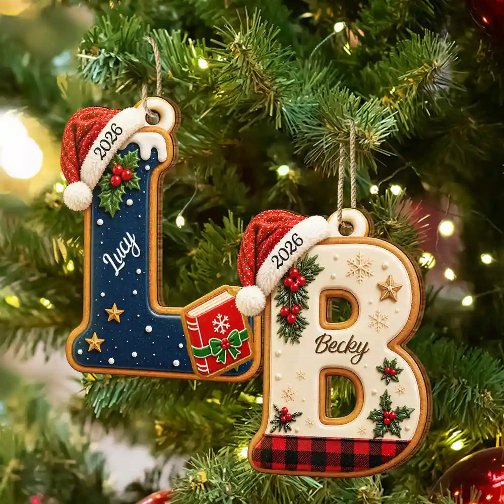 Baseball,Sentimental,Christmas,Family,Icon - Christmas Initial Letter With Sport And Interest Gift For Kids - Personalized Custom Shaped Wooden Ornament