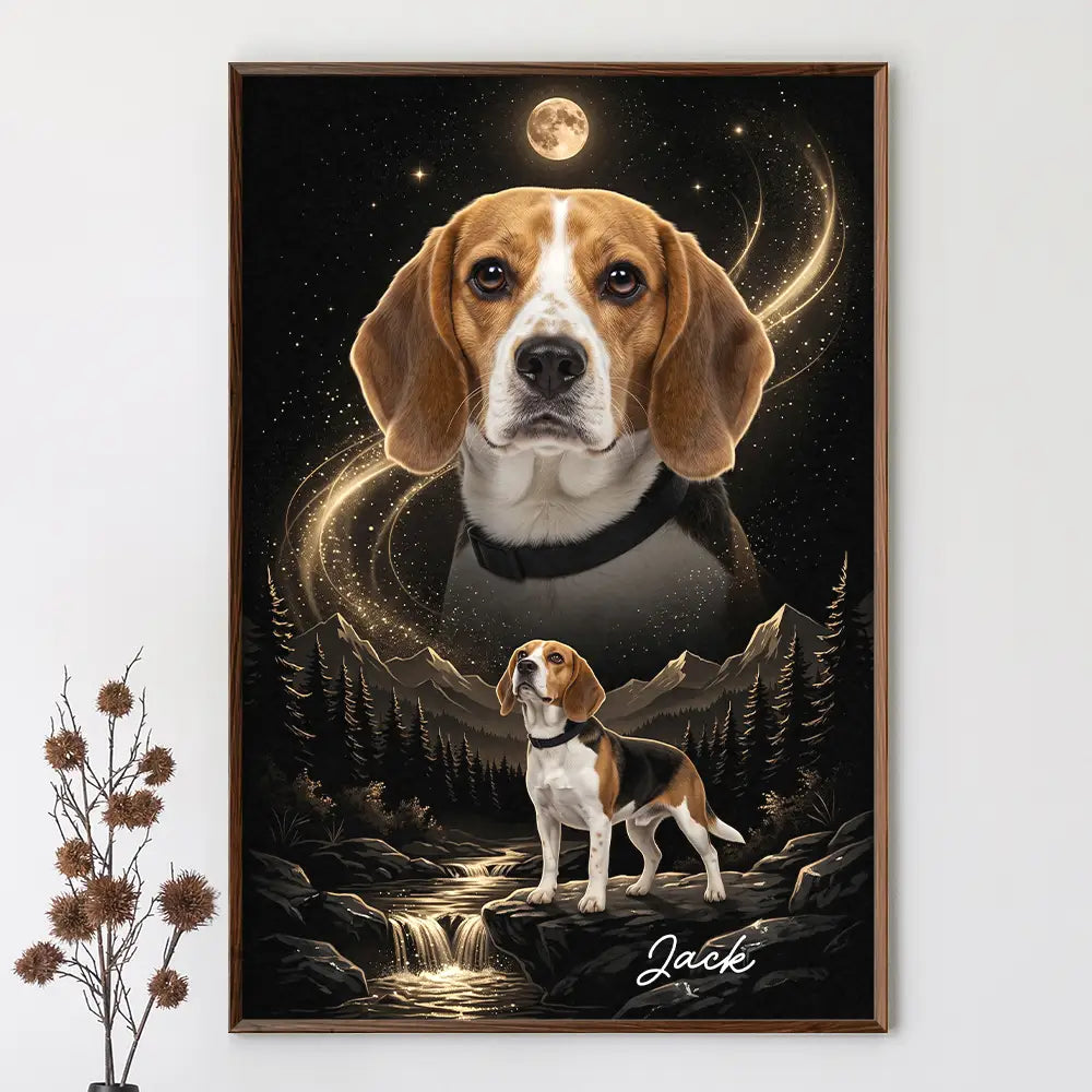 Art Design,Custom Photo,Healing,Indoor Decor,Memorial,Pet Lovers,Pet Memorial,Photo - Moon Pet  - Dog Memorial Gift For Pet Loss - Personalized Custom Photo Moonlight Night Sky Portrait Poster
