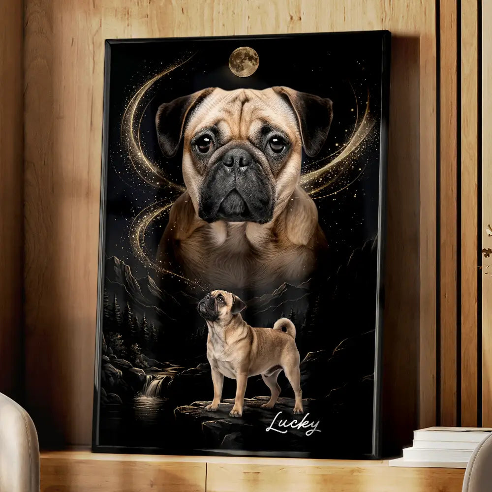 Art Design,Custom Photo,Healing,Indoor Decor,Memorial,Pet Lovers,Pet Memorial,Photo - Moon Pet  - Dog Memorial Gift For Pet Loss - Personalized Custom Photo Moonlight Night Sky Portrait Poster