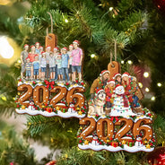 Art Design,Christmas,Custom Photo,Family,Happy,Photo - Portrait With Santa Hat & Christmas Lights - Christmas Keepsake Gift For Family - Personalized Custom Photo Watercolor Portrait Wooden Ornament