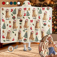 Art Design,Christmas,Custom Photo,Happy,Pet Lovers,Photo - Christmas Accessories 3D Cartoon Pet - Christmas Gift For Pet Mom - Personalized Custom Photo Pet Name Festive Pattern Wearable Hooded Blanket