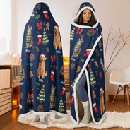 Art Design,Christmas,Custom Photo,Happy,Pet Lovers,Photo - Christmas Accessories 3D Cartoon Pet - Christmas Gift For Pet Mom - Personalized Custom Photo Pet Name Festive Pattern Wearable Hooded Blanket