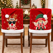 Christmas,Family,Happy,Icon - Christmas Table Decor Gift For Family - Personalized Faux Chenille Effect Santa Snowman Reindeer Chair Cover