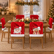 Christmas,Family,Happy,Icon - Christmas Table Decor Gift For Family - Personalized Faux Chenille Effect Santa Snowman Reindeer Chair Cover
