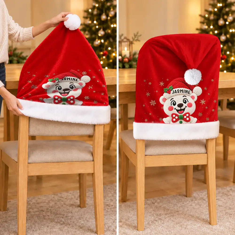 Christmas,Family,Happy,Icon - Christmas Table Decor Gift For Family - Personalized Faux Chenille Effect Santa Snowman Reindeer Chair Cover