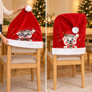 Christmas,Family,Happy,Icon - Christmas Table Decor Gift For Family - Personalized Faux Chenille Effect Santa Snowman Reindeer Chair Cover