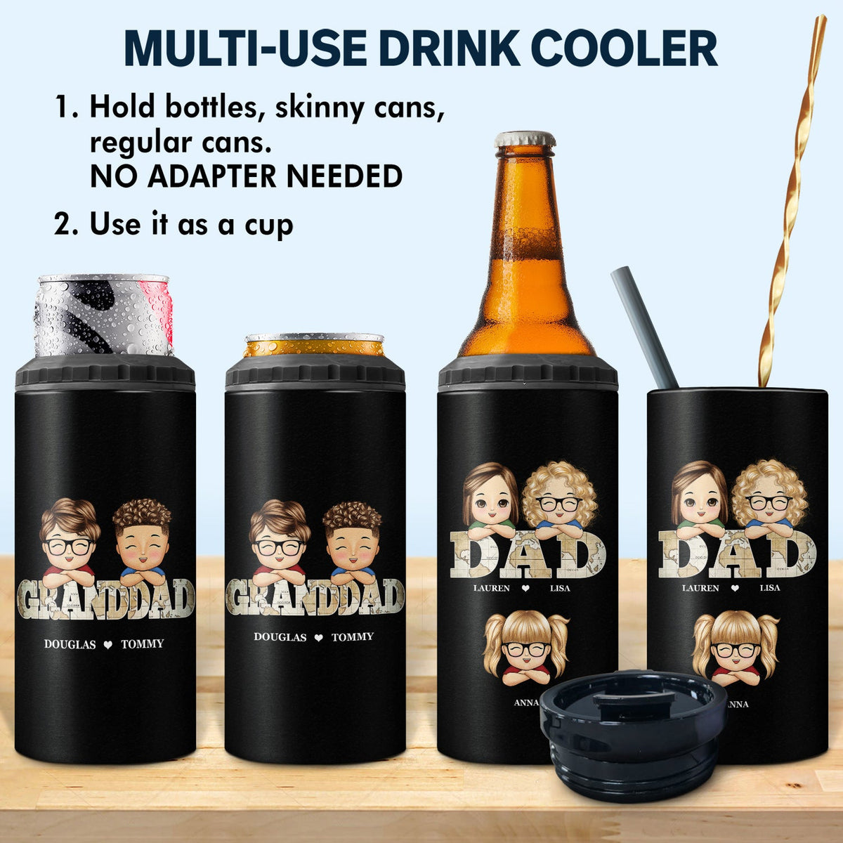 Vintage Map Papa Title - Birthday, Loving Gift For Dad, Father, Papa, Grandpa, Grandfather - Personalized Custom 4 In 1 Can Cooler Tumbler
