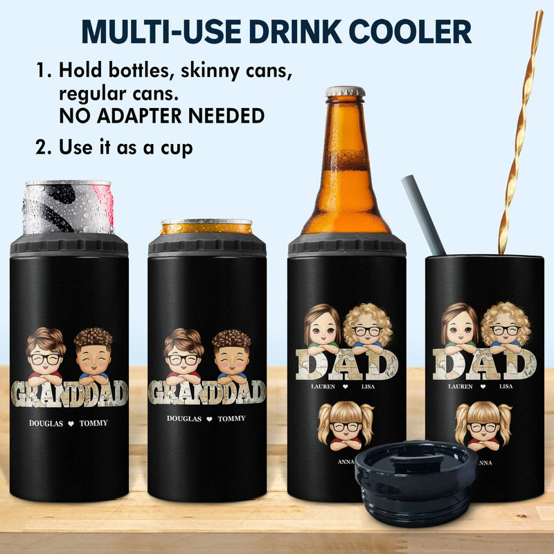 Vintage Map Papa Title - Birthday, Loving Gift For Dad, Father, Papa, Grandpa, Grandfather - Personalized Custom 4 In 1 Can Cooler Tumbler