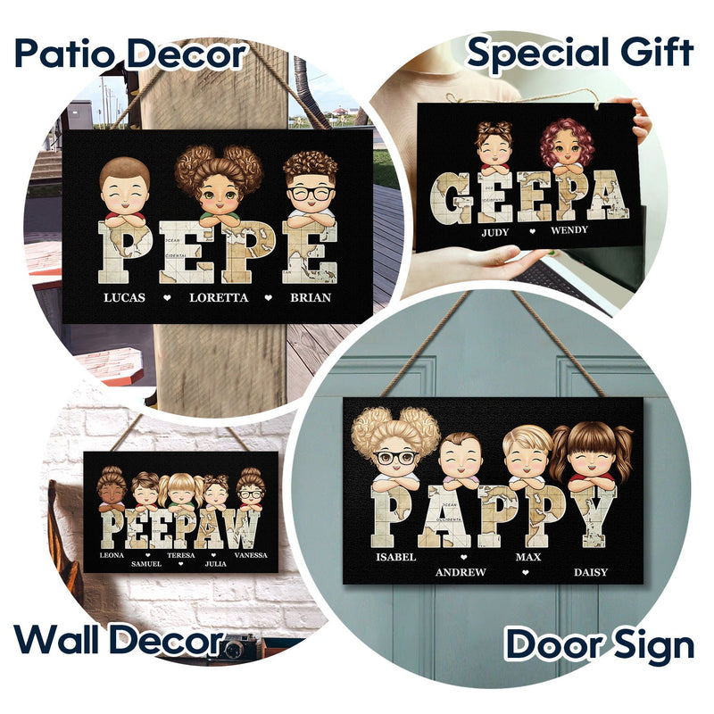 Vintage Map Papa Title - Birthday, Loving Gift For Dad, Father, Papa, Grandpa, Grandfather - Personalized Custom Wood Rectangle Sign