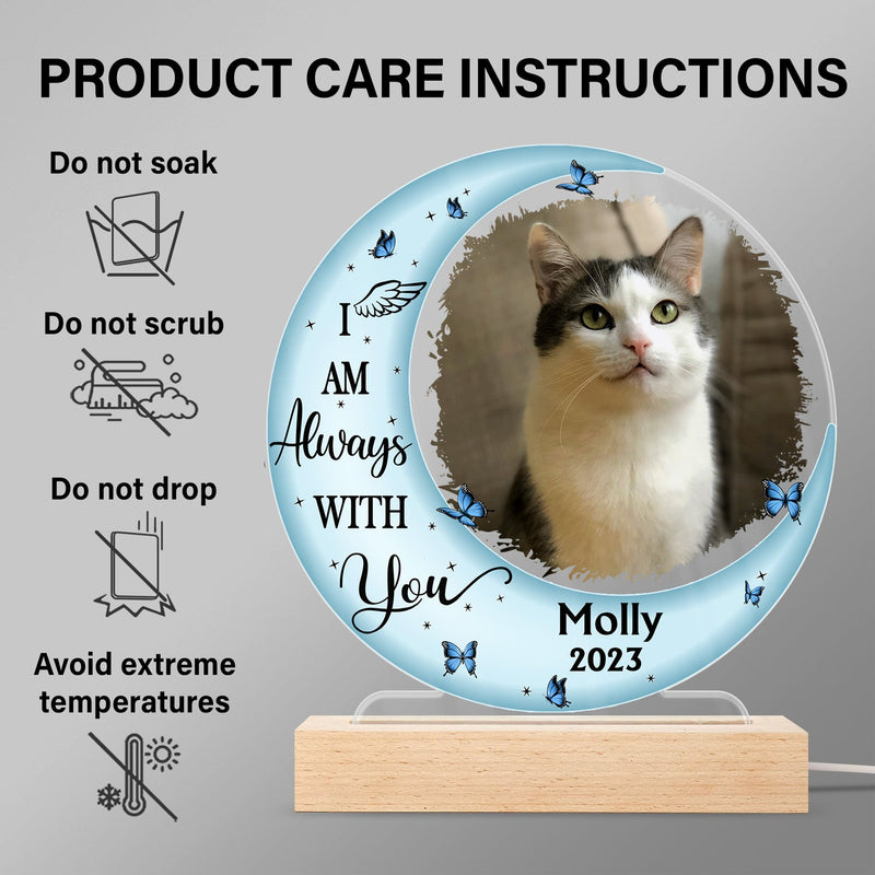 Custom Photo Moon I'm Always With You - Memorial Gift For Family, Friend, Pet Lovers - Personalized 3D Led Light Wooden Base