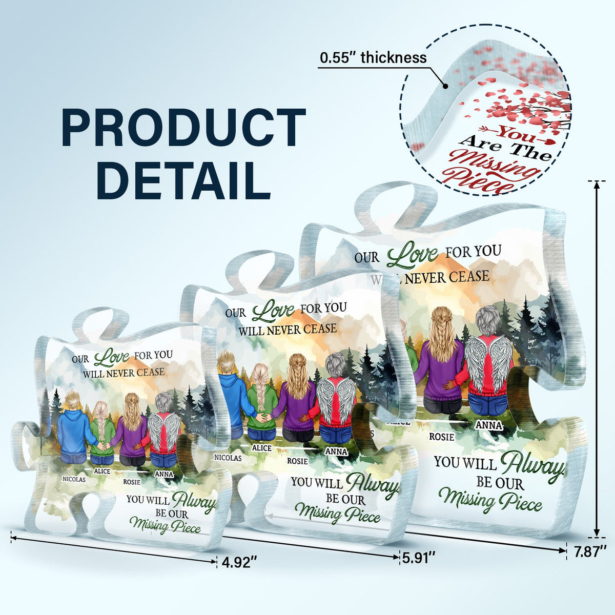 Our Love For You Will Never Cease - Memorial Gift For Family, Friend - Personalized Puzzle Shaped Acrylic Plaque
