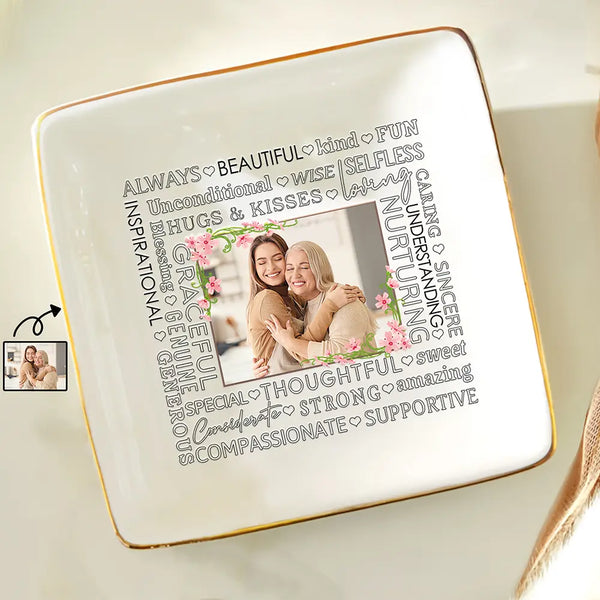 Custom Photo Hugs & Kisses - Birthday, Loving Gift For Mom, Mum, Mother, Nana, Grandma - Personalized Ring Dish
