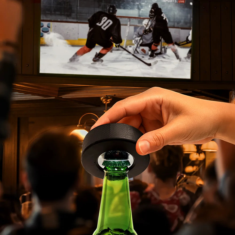 Gift For Father,New Dad,Non-Eng,Icon,Adorable - Our First Father's Day Together - Personalized Hockey Puck Bottle Opener