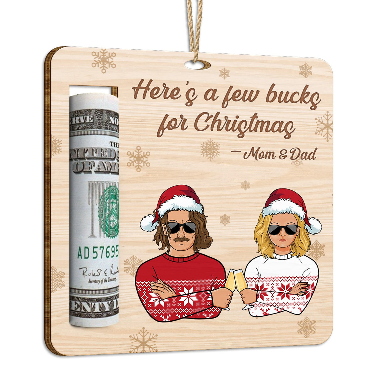 Few Bucks For Christmas - Decoration For Parents And Grandparents - Personalized Wooden Cutout Ornament, Money Holder Ornament