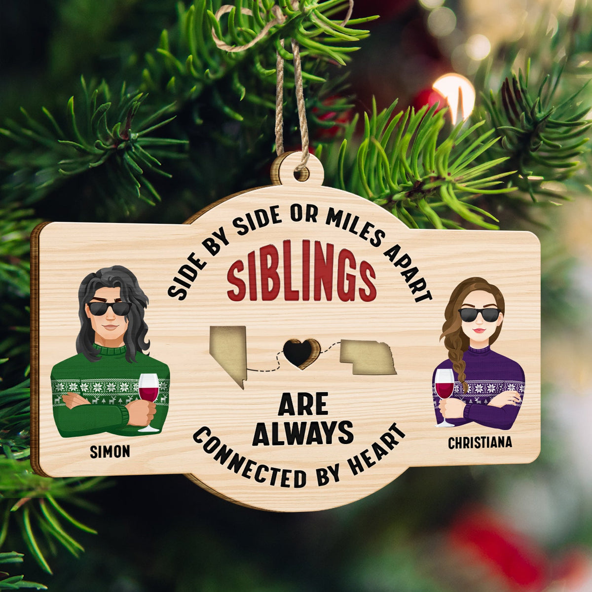 Side By Side - Christmas Gift For Siblings And Best Friends - Personalized Wooden Cutout Ornament