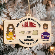 Side By Side - Christmas Gift For Siblings And Best Friends - Personalized Wooden Cutout Ornament