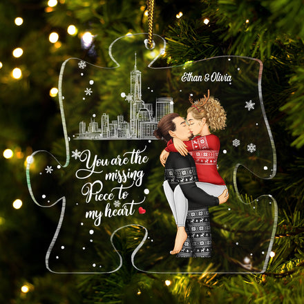 Christmas Couples You Are The Missing Piece To My Heart - Gift For Couples - Personalized Custom Shaped Acrylic Ornament
