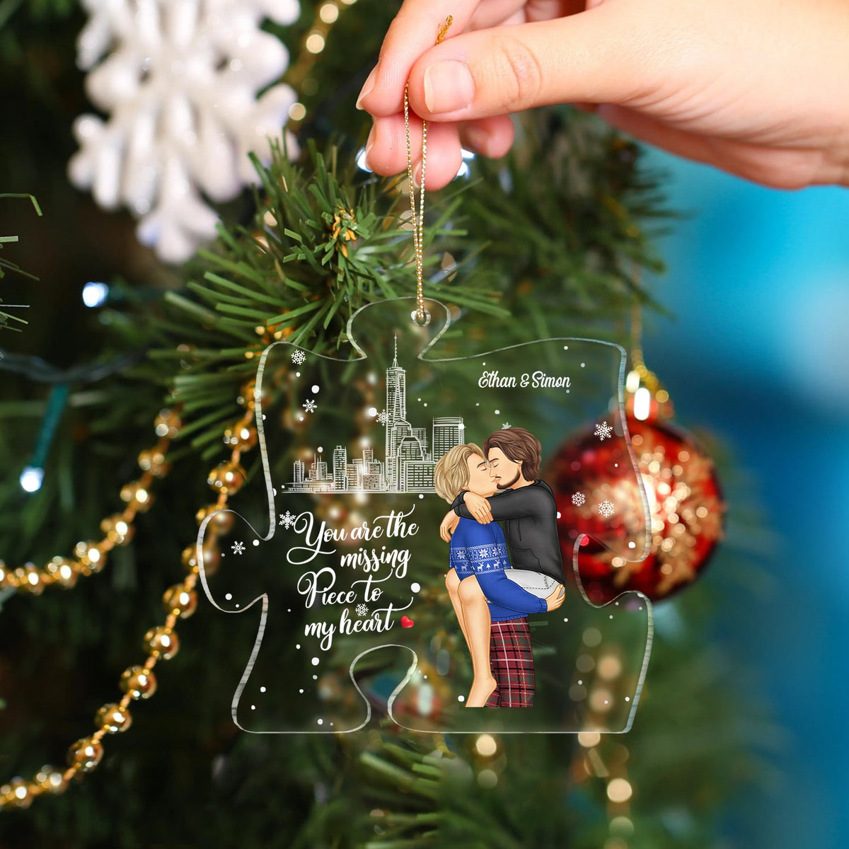 Christmas Couples You Are The Missing Piece To My Heart - Gift For Couples - Personalized Custom Shaped Acrylic Ornament