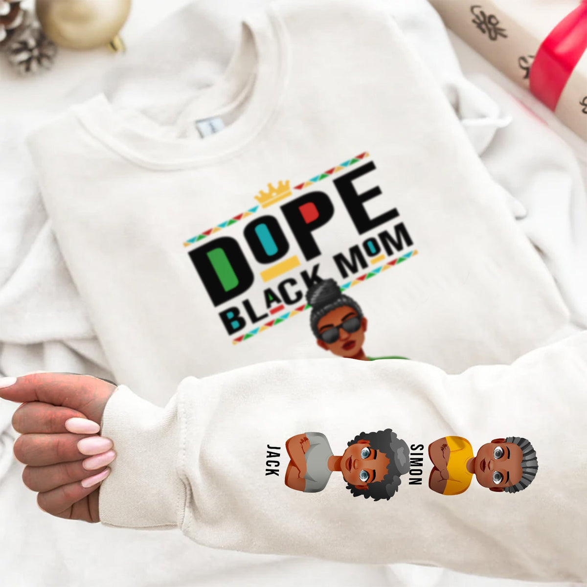 Dope Black Mom - Gift For Black Mom - Personalized Unisex Sweatshirt With Design On Sleeve
