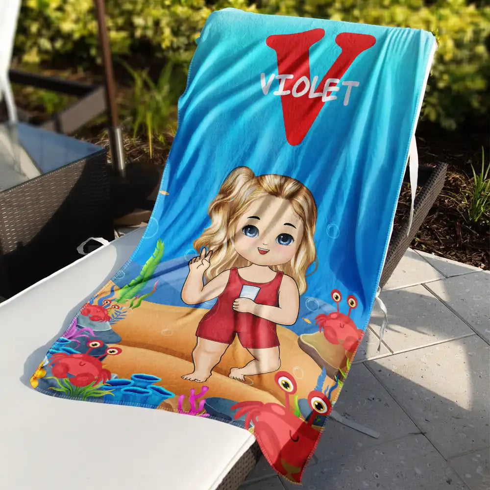 Alphabet Name Kid Summer Beach Pool - Personalized Beach Towel